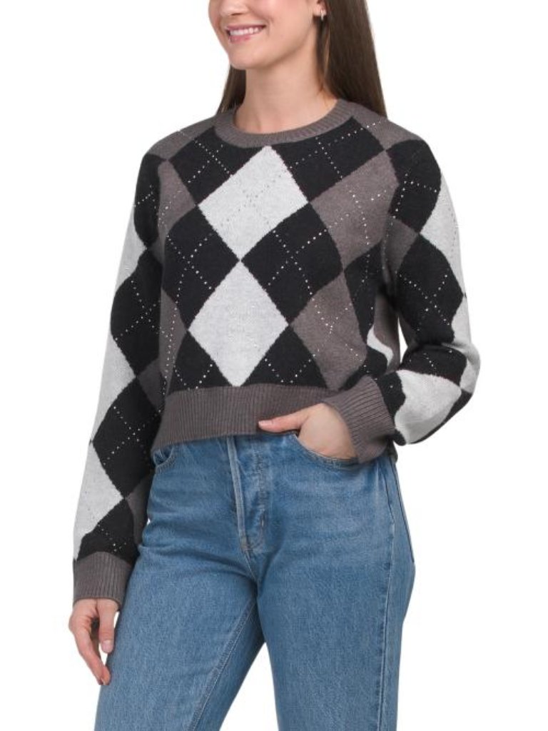 Ellen Tracy Argyle Long Sleeve Sweater